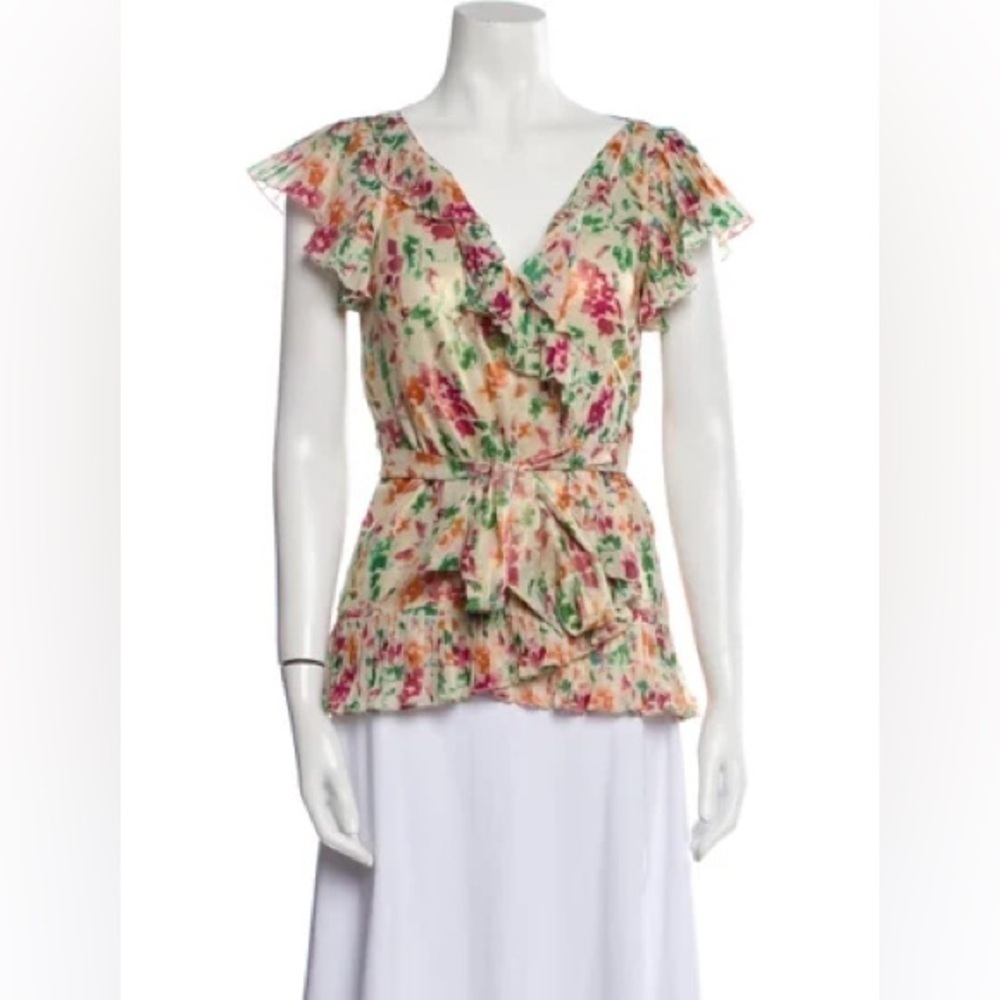 DIANE VON FURSTENBERG True Wrap Floral Top Size 4 VGUC - Picture 1 of 6